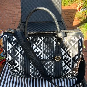 Henri Bendel Overnight Duffle Bag in Black and White Modern Monogram Pattern